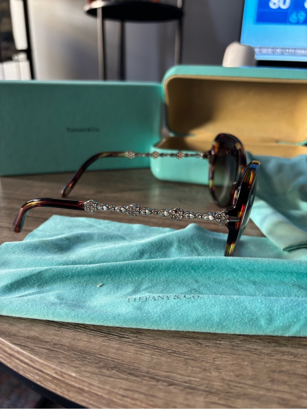 Tiffany & Co. Women's Tortoise Shell Sunglasses with Crystal-Embellished Temples